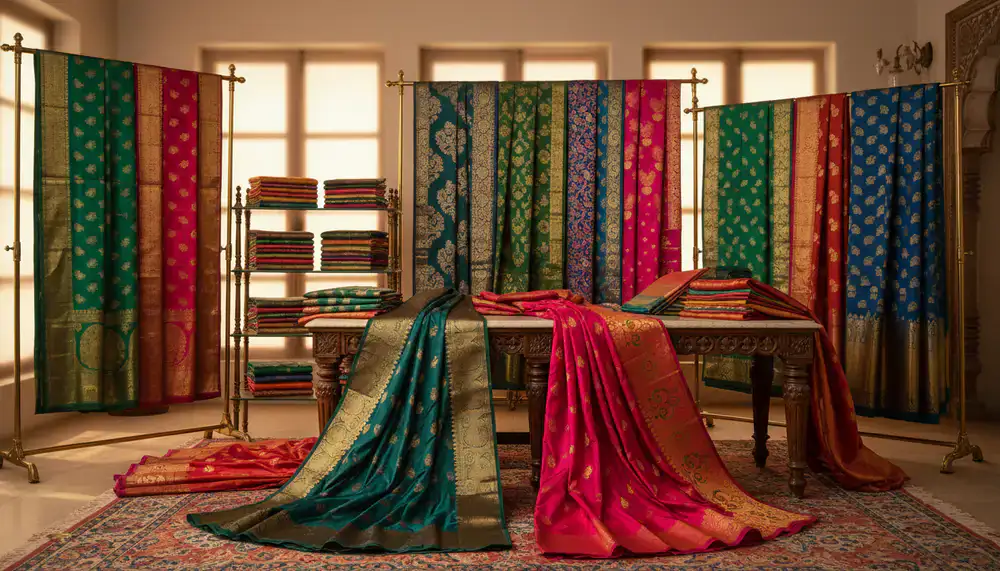 Luxurious silk fabric draped elegantly showcasing vivid textures